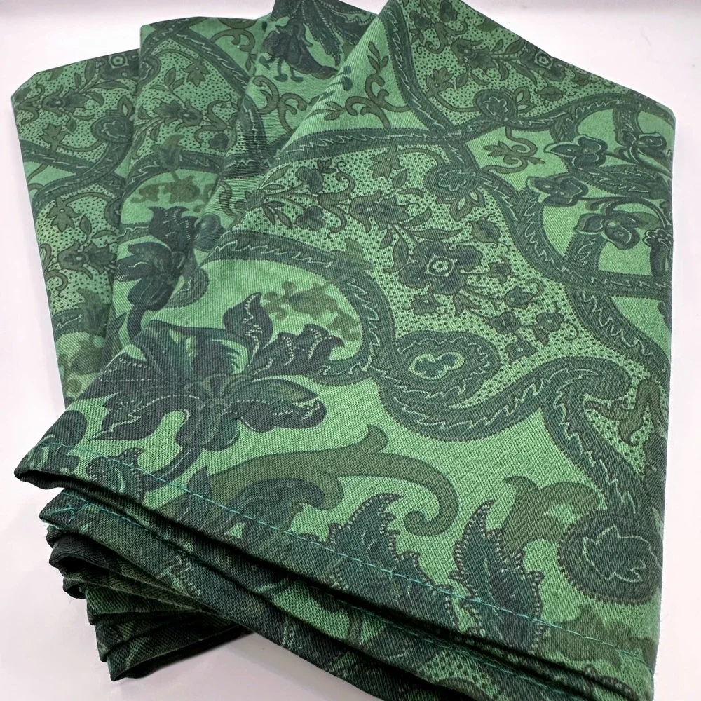 Emerald Green Zina Vasi 100% Cotton Regal Floral Linen Napkin Set of 4 Party